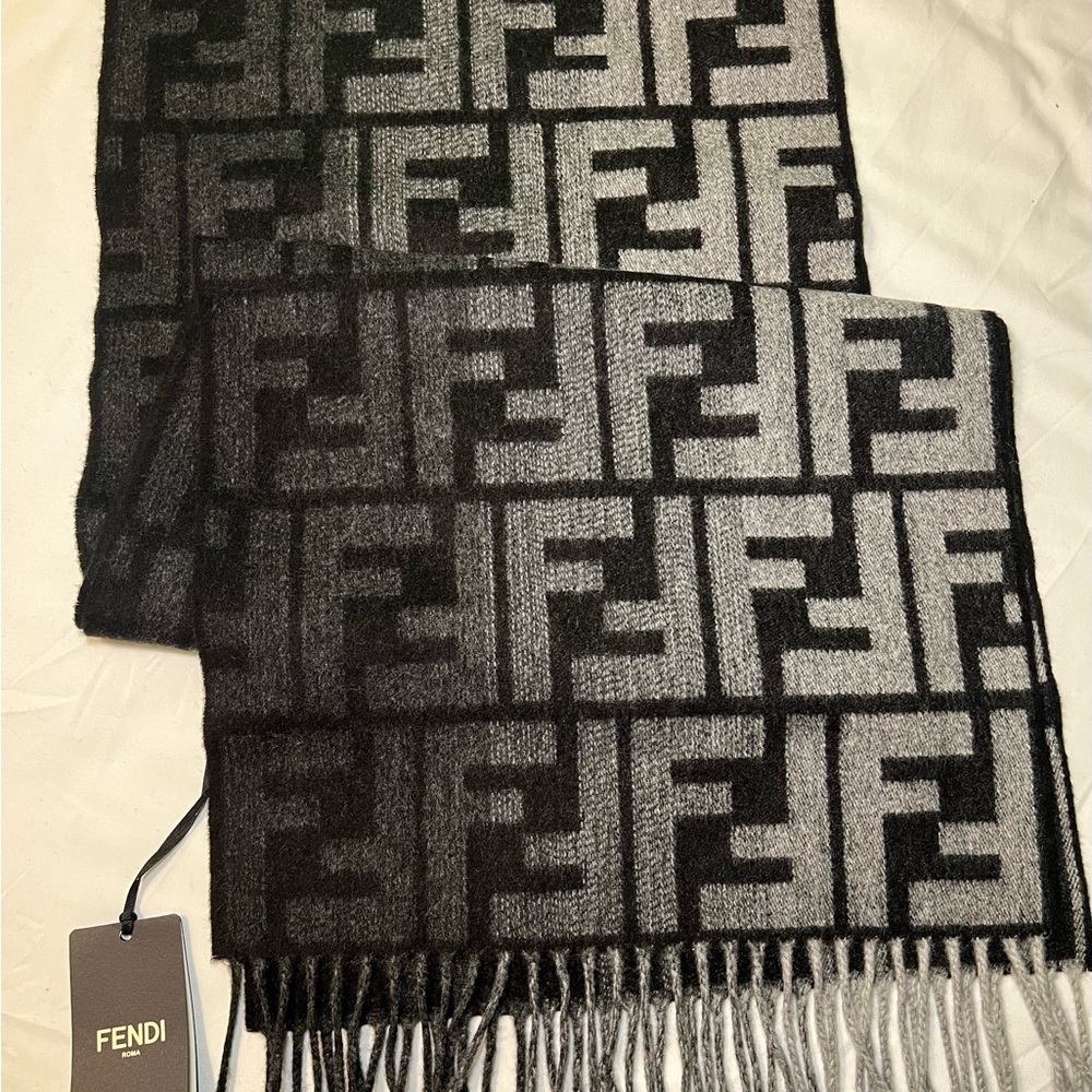 Fendi Black and Gray Logo Scarf